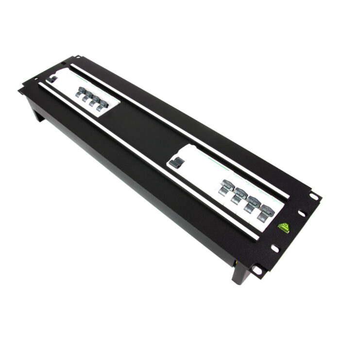 Rack box for DIN rail devices with breakers and RCDs, cover removed