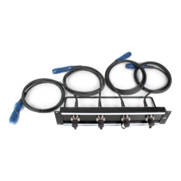 SMPTE 304 patch panel with 4 camera connectors and SMPTE tails with protective sleeves