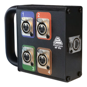 Cajet&iacute;n de escenario RJ45 con asa: 4 XLR hembra por colores y etherCON lateral &ndash; P&iacute;nanson MF 4RJ