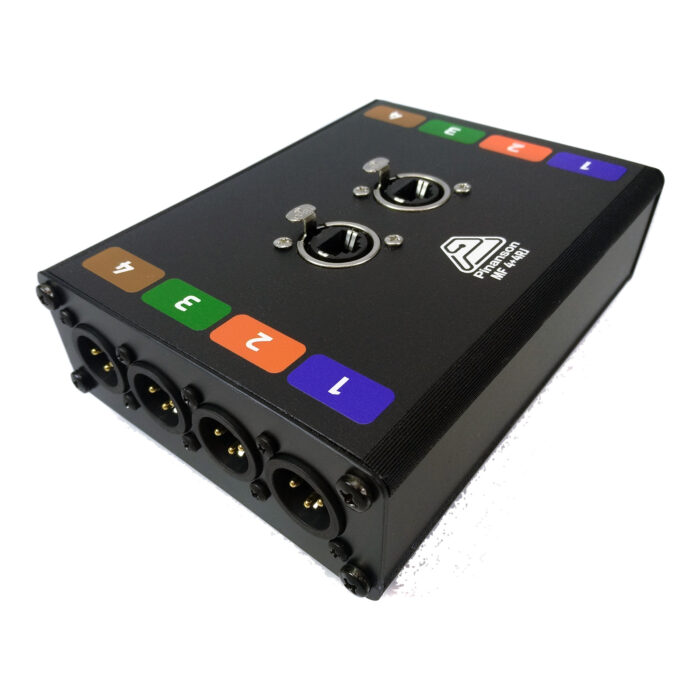 Caja RJ45 a XLR con 2 etherCON y 4 XLR macho numerados por colores &ndash; P&iacute;nanson MF 4+4RJ