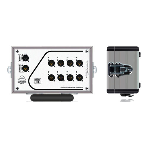Splitter de prensa pasivo 1:8 en maletín: entrada y enlace XLR y 8 salidas XLR aisladas por transformador – Pínanson SPP
