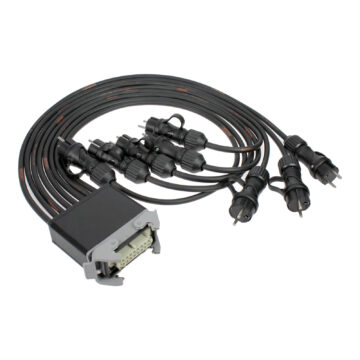 Power breakout from Harting-type multipin to 6 lidded Schuko plugs