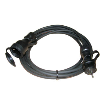 Rubber power extension cable with lidded Schuko plug and socket
