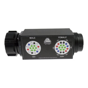 Socapex 110 V &ndash; 220 V adapter with male and female pin maps per circuit