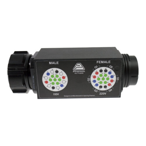 Socapex 110 V &ndash; 220 V adapter with male and female pin maps per circuit