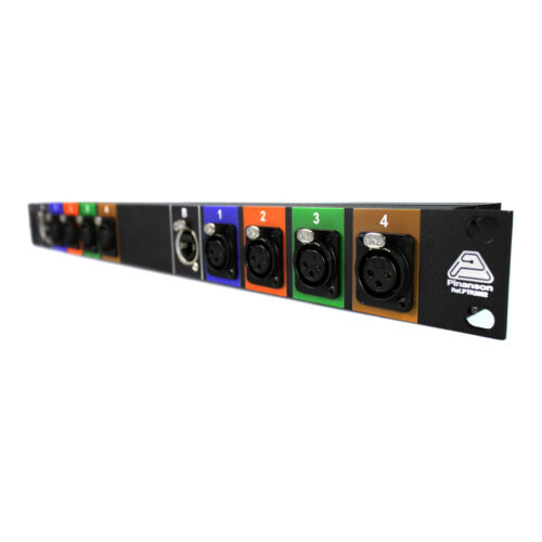 Panel de rack con etherCON y 4 XLR hembra por colores para audio por cable de red – Pínanson Stage Box RJ45