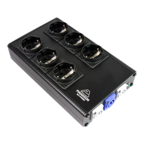 16A power distro with 6 Schuko sockets and powerCON input and through output