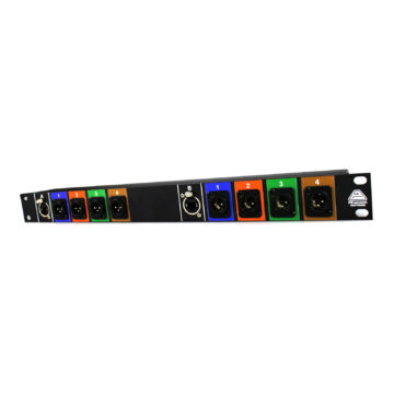 Panel de rack 1U con 2 etherCON y 2 grupos de 4 XLR por colores para audio por cable de red &ndash; P&iacute;nanson Stage Box RJ45