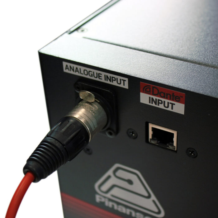 Dante press box splitter inputs: connected analogue XLR and Dante RJ45 – Pinanson SA SMC Dante