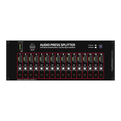 Splitter de prensa activo Dante de 16 salidas XLR con ganancia, vúmetro y aislamiento por salida – Pínanson SAI IT IMC Dante